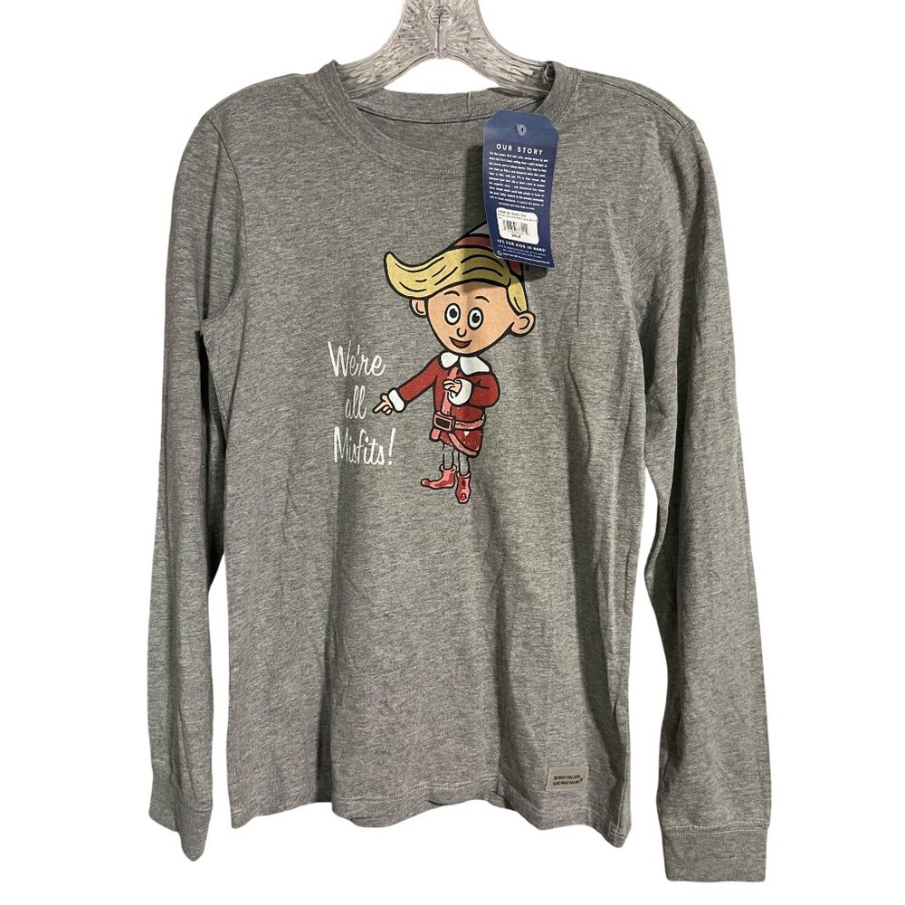 Life Is Good Womens We’re All Misfits Long Sleeve Crusher Tee XS Heather Gray